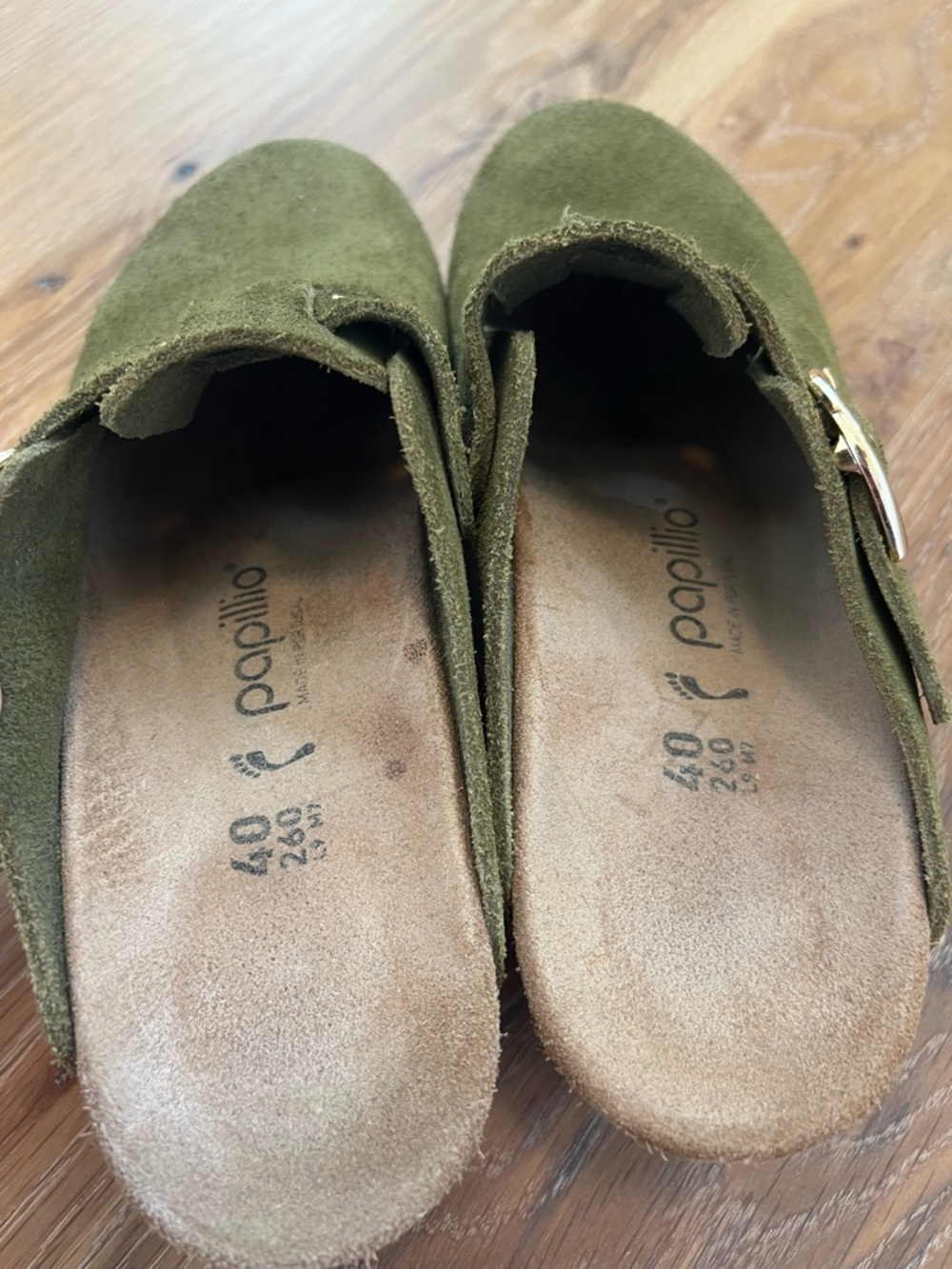 Papillio Birkenstock Olive Suede Clogs Sz 40 - Picture 4 of 6